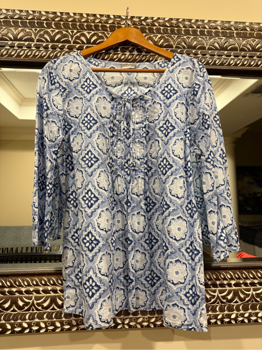 Women's Blue Patterned Tunic Top
